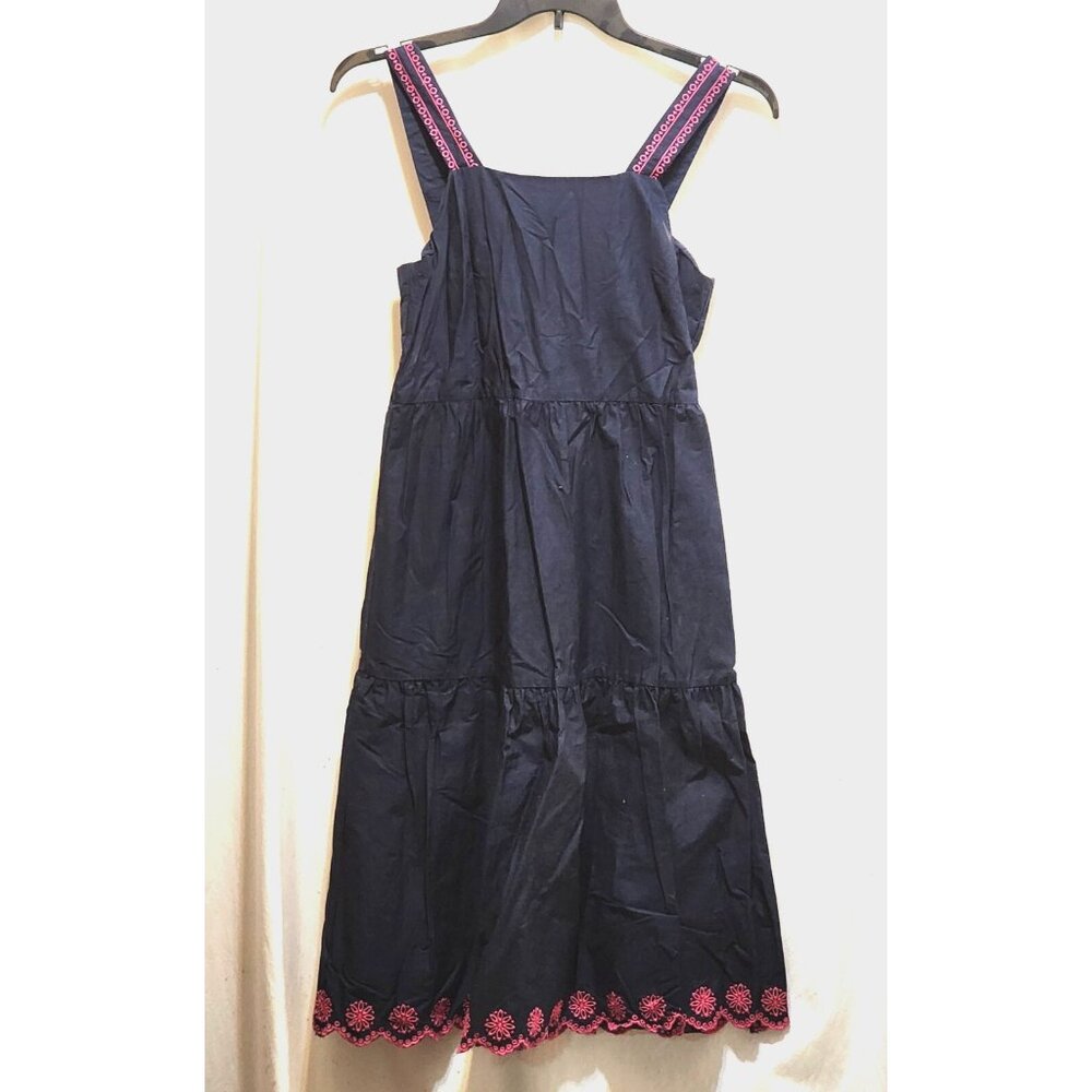 J.Crew Factory Navy Blue Embroidered Pink‎ Floral Midi Dress Size 4 Sleeveless